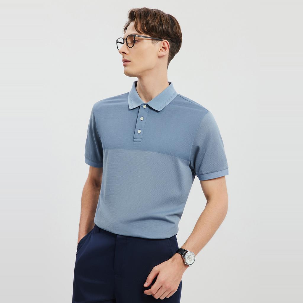 Classic Collar Cut: Seven Wolves Men's Silk Wool Stripe Positioning Short Sleeve Polo