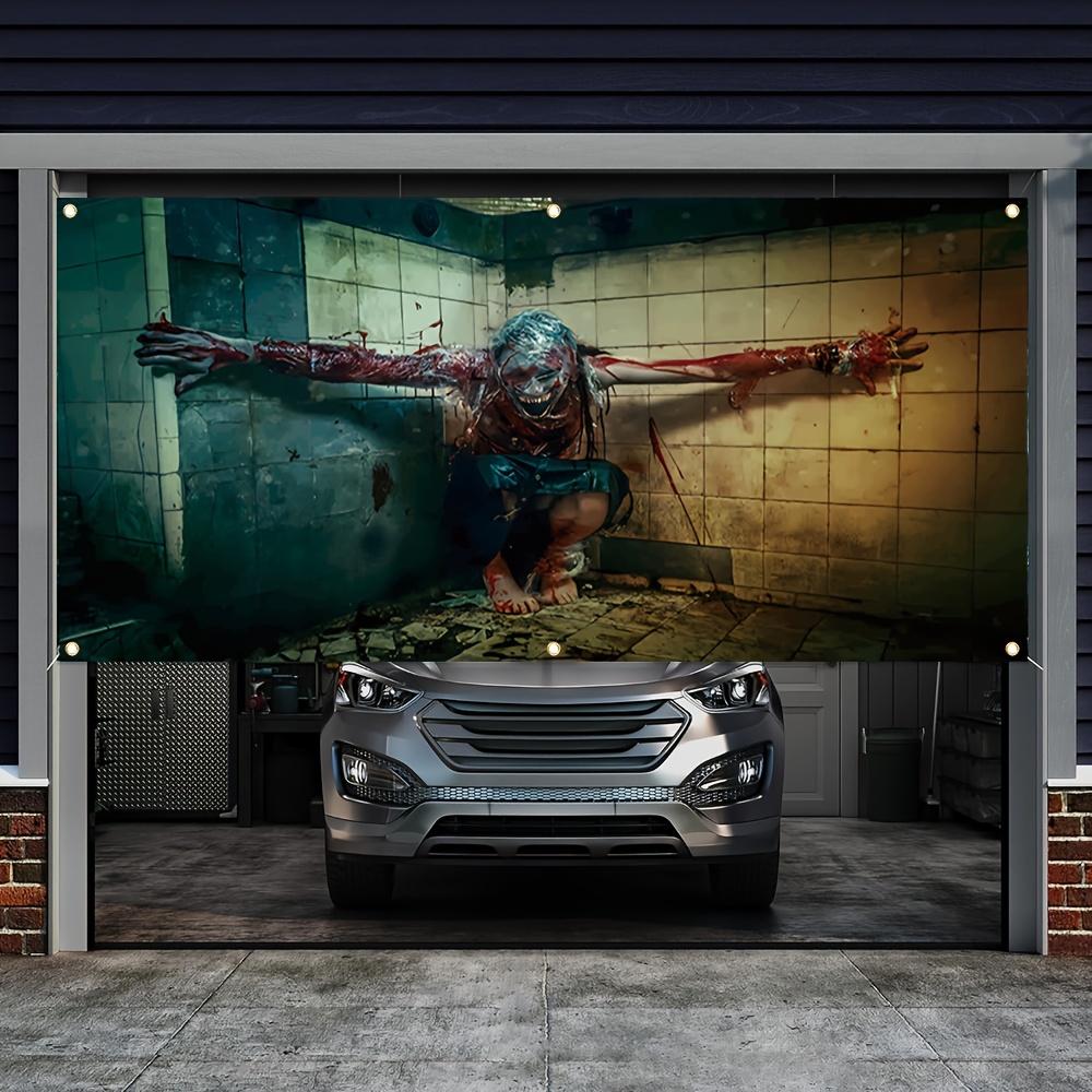 Halloween garage door cover banner - Horror design - Monster scene pattern design in the toilet corner.PMJ