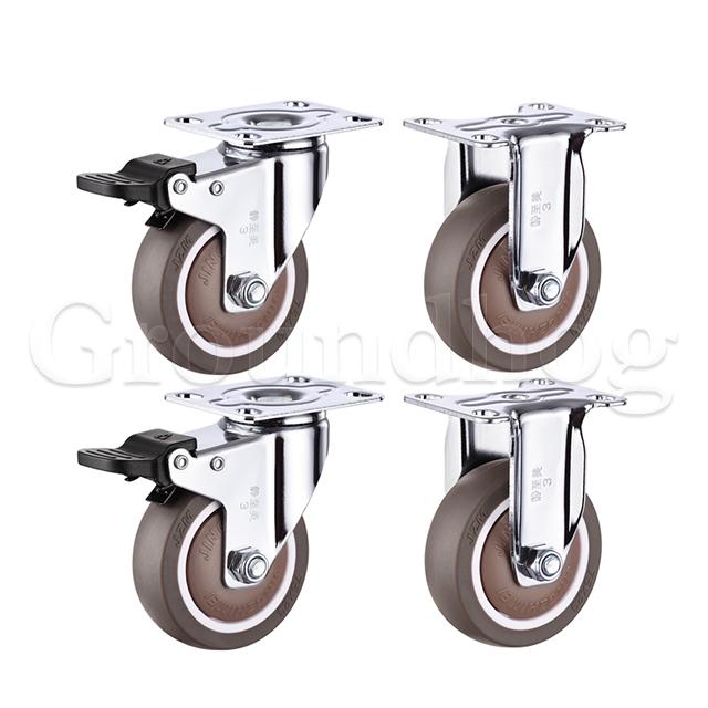 4Pcs Rubber Swivel Casters , with Brake No Noise Lockable Wheels Mobile Wheels for Furniture, Medical Equipment, Trolleys