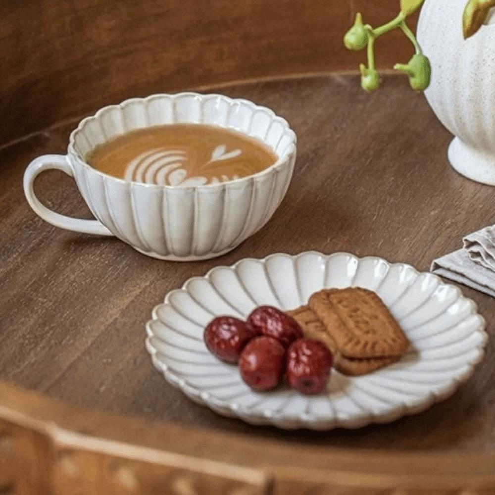 Exquisite Ceramic Coffee Cup Plate Set Flower Shaped Pottery Drinkware Set  Household Use