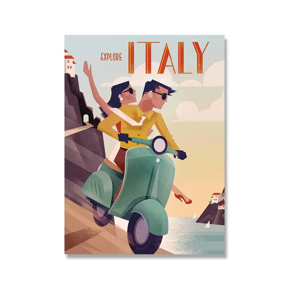 Винтажные всемирно известные достопримечательности, городские постеры и принты, Италия, Рим, Гавайи, холст, картина, настенная живопись для гостиной, домашний декор (с рамкой)