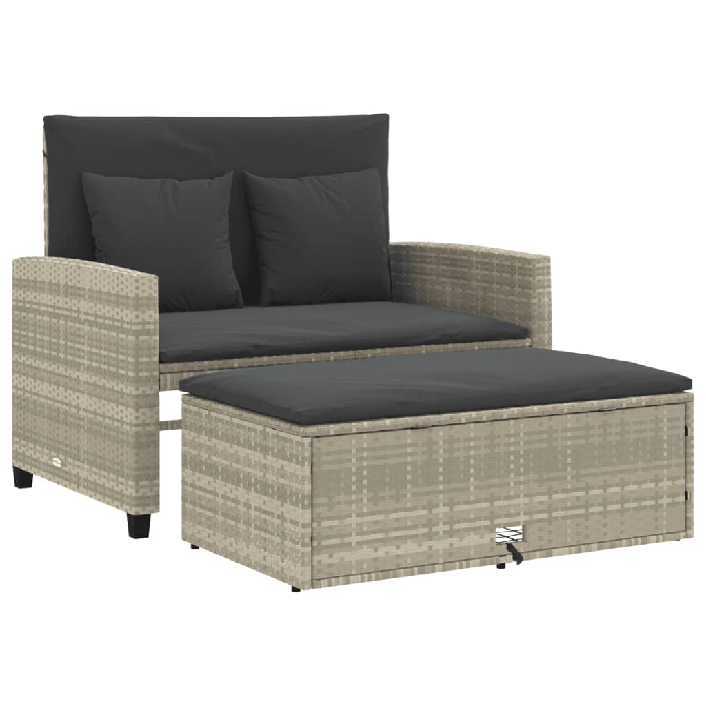 Vidaxl Sofa Ogrodowa Z Poduszkami, 2-Osobowa, Jasnoszara, Polirattan