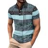 Striped Color Blocking Print - Men's Casual Short Sleeved T-shirt