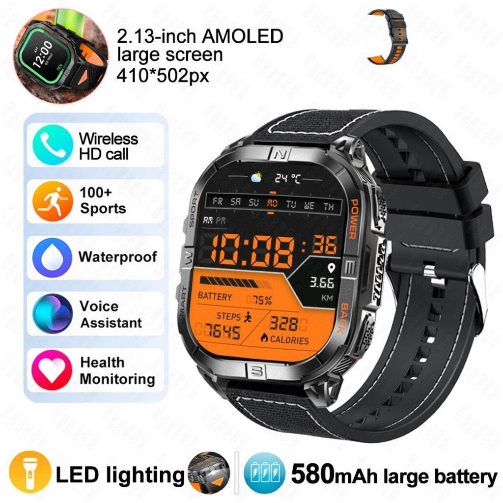 Новые умные часы GPS для улицы Барометрический компас Светодиодный фонарик 580 мАч Водонепроницаемость 3 АТМ 100+ спортивных режимов Здоровье BT-звонок Смарт-часы