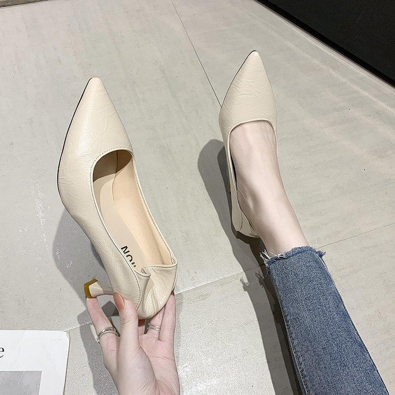 Неуставшие ноги высокие каблуки тонкие каблуки новые для работы профессиональные черные одинарные туфли мягкая кожа женская обувь весна