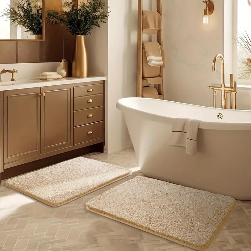 2pcs Ultra-soft Bathroom Absorbent Set Thick Furry Washbasin Floor Mat Shower Room Soft Mat Bathtub Mat Toilet Non-slip Foot Mat