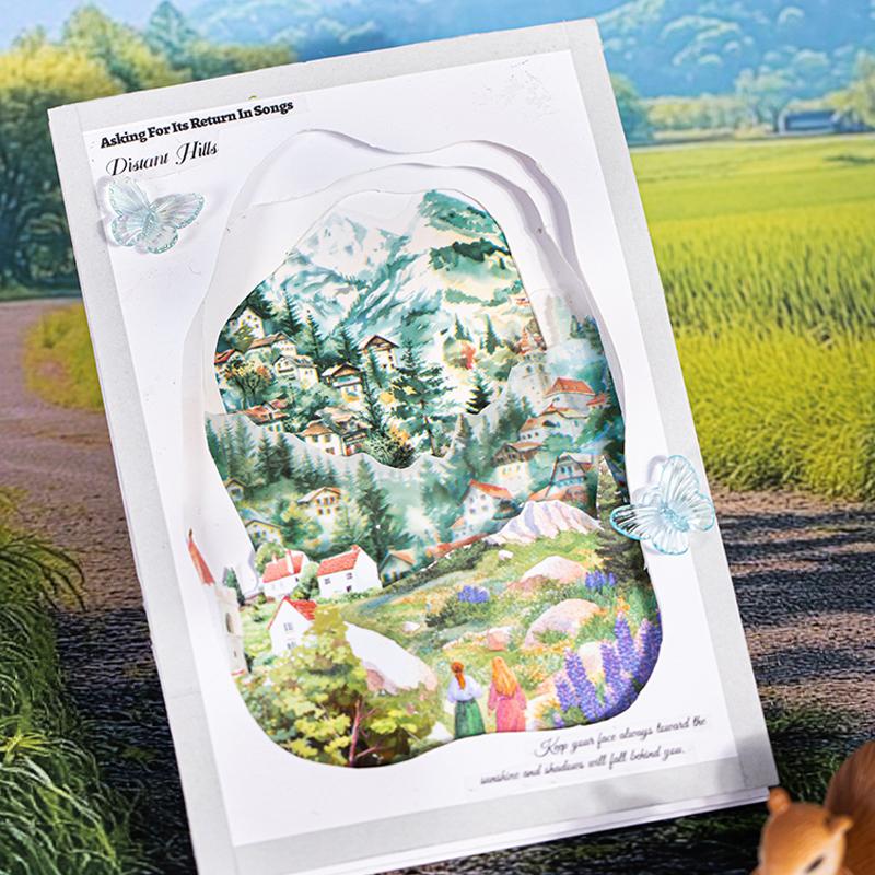 1 рулон/пакет Ландшафтная лента ПЭТ Серия «Маленькая деревня» Дом Ландшафт Ручной аккаунт Основной материал DIY Украшение Открытка Подарок Наклейка