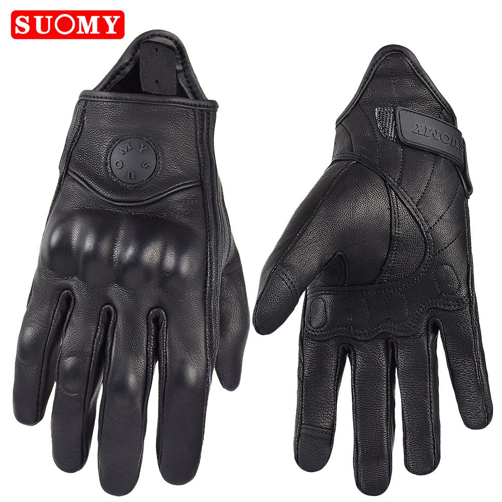 Suomy Motorcycle Leather Gloves Retro Motorcyclist Gloves Men Women Vintage Motocross Gloves Black Motorcycle Accessories