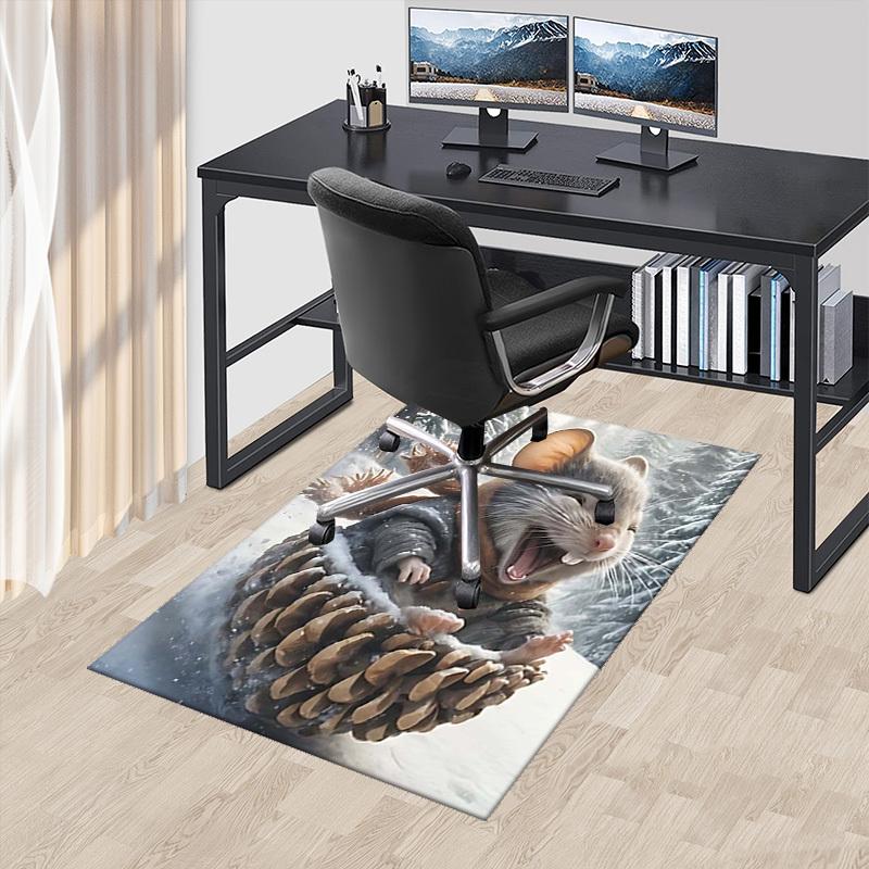 1pc Anime Mouse on Pinecone Chair Mat - Winter Wonderland Office Rug for Desk, Anti-Slip Carpet for Home Decor, Suitable for All Seasons and Rooms.C01