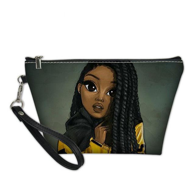 Custom Makeup Bags Afro African Girls Print Cute Cosmetic Bag Beauty Travel Organizer Make up Pouch Suitcase Women Toiletry Bag