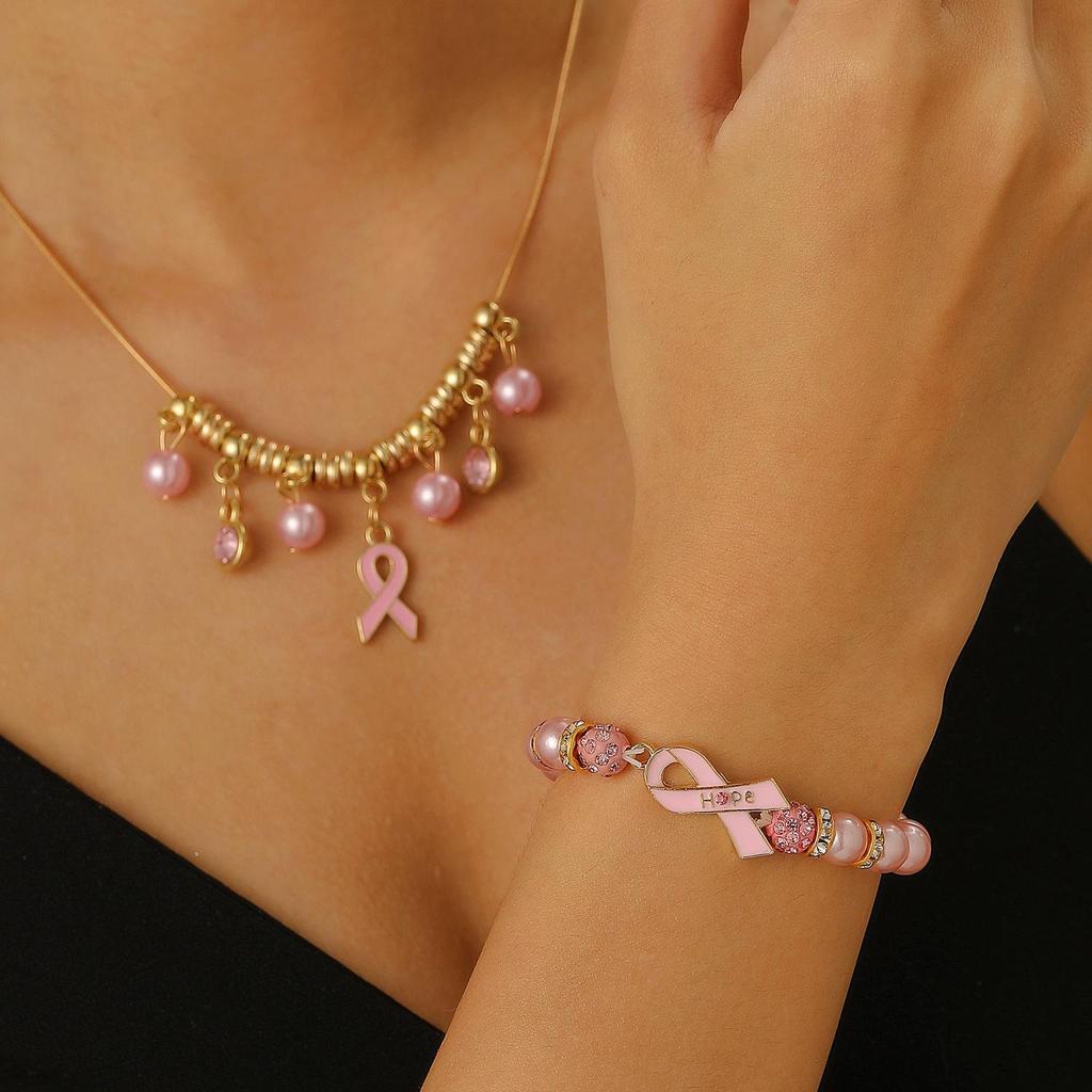 Ожерелье в знак осведомленности о раке молочной железы и Браслет для профилактики СПИДа с значком красной ленты