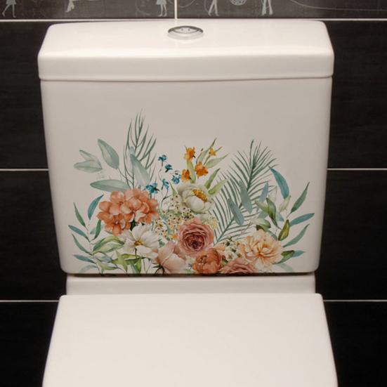 Sticker Green Leaf Floral Toilet Lid Stickers Removable Waterproof Bathroom Wall Decals for Cistern Decor