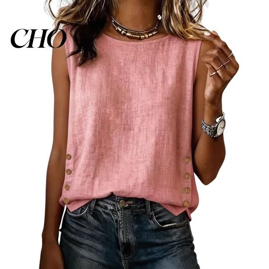 Comfortable Office Wear Tops Summer for Women, Round Neck Sleeveless Pullover Tops, Pure Color Stretchy Versatile Casual Regular Fit Vest Work