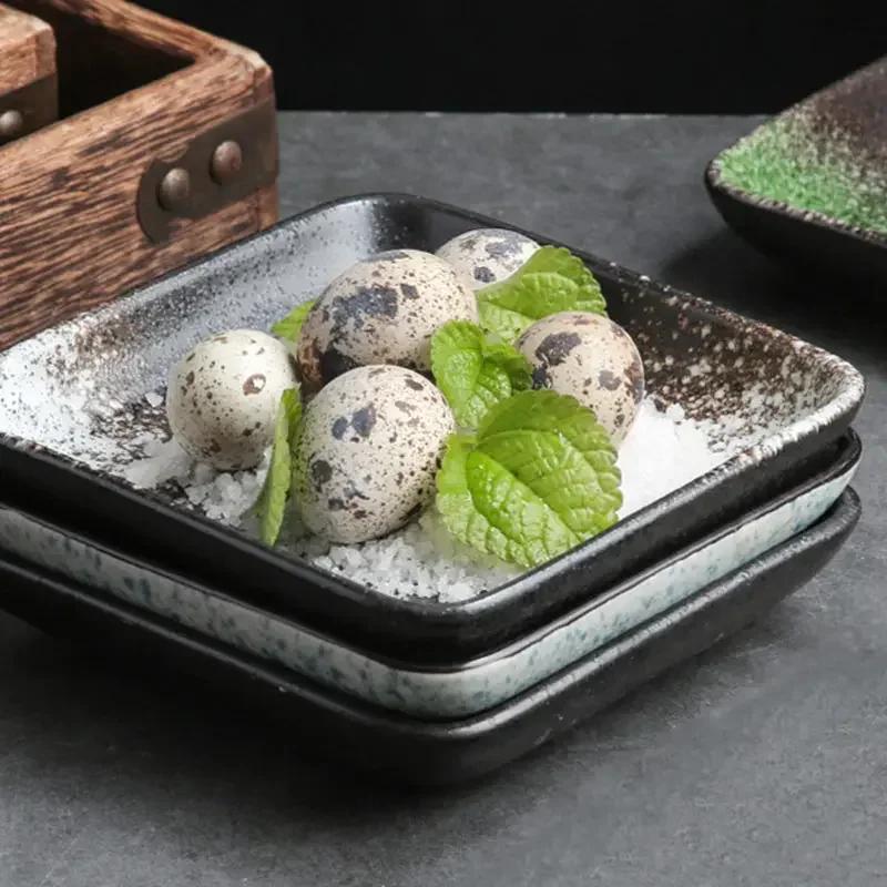 5 Inchs Ceramic Square Disc Japanese Style Cuisine Dining Plate Household Fruit Dish Snack Dipping Sauce Plate Sushi Cutlery