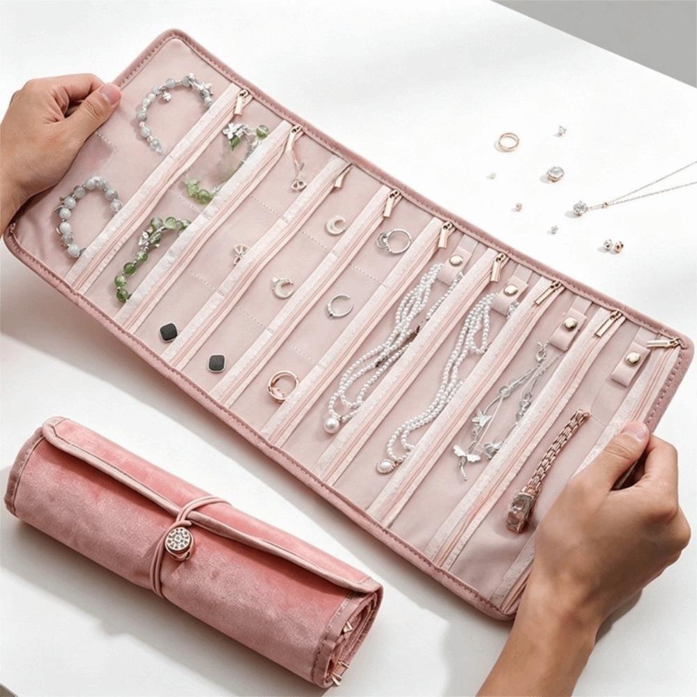 Foldable Jewelry Storage Bag Portable Jewelry Roll Pouch Necklace Earrings Rings Bracelets