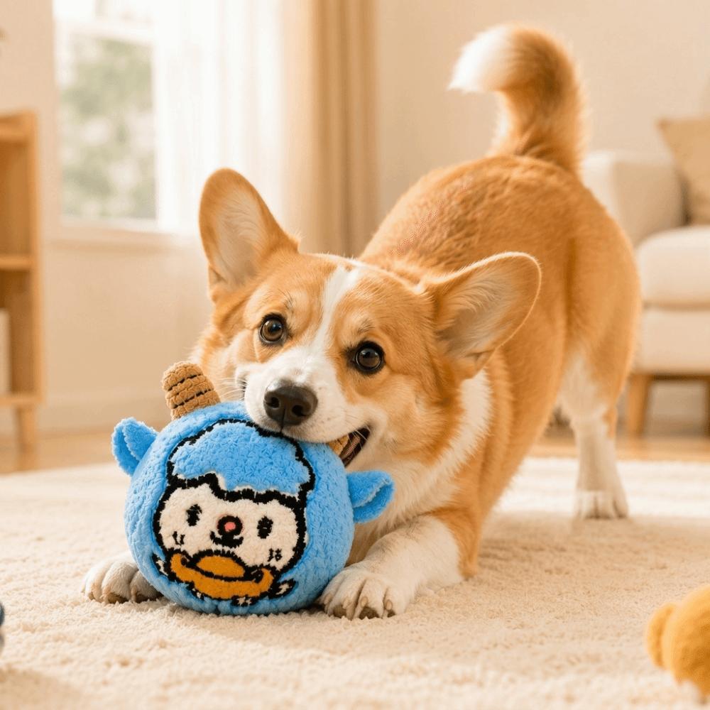 Bite Resistant Plush Dog Toy Ball Soft Squeaky Dog Toy Cute Dog Training Toy Ball Fetch Play