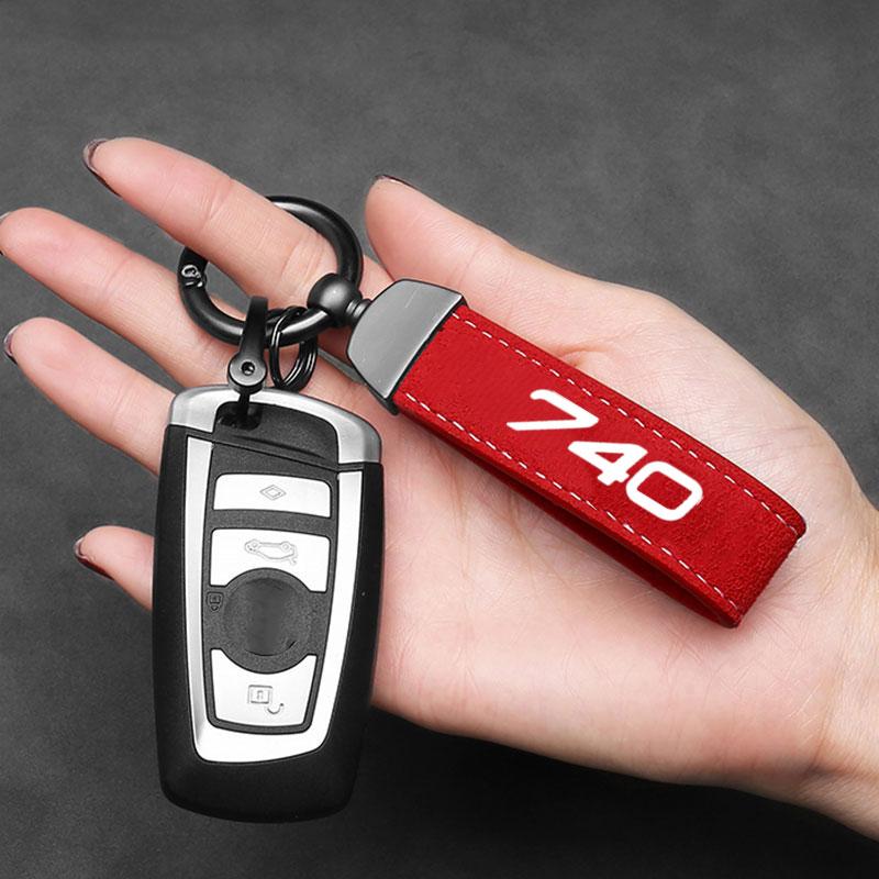 Luxury Keyring Suede Car Keychain Ring Vintage Leather Zinc Alloy Key Chain Keys Holder Universal For Volvo 740 Car Accessories