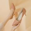 Туфли на высоком каблуке для женщин 2025 весна/осень Новые туфли-стилеты однотонные с острым носком и неглубоким вырезом элегантные удобные женские туфли