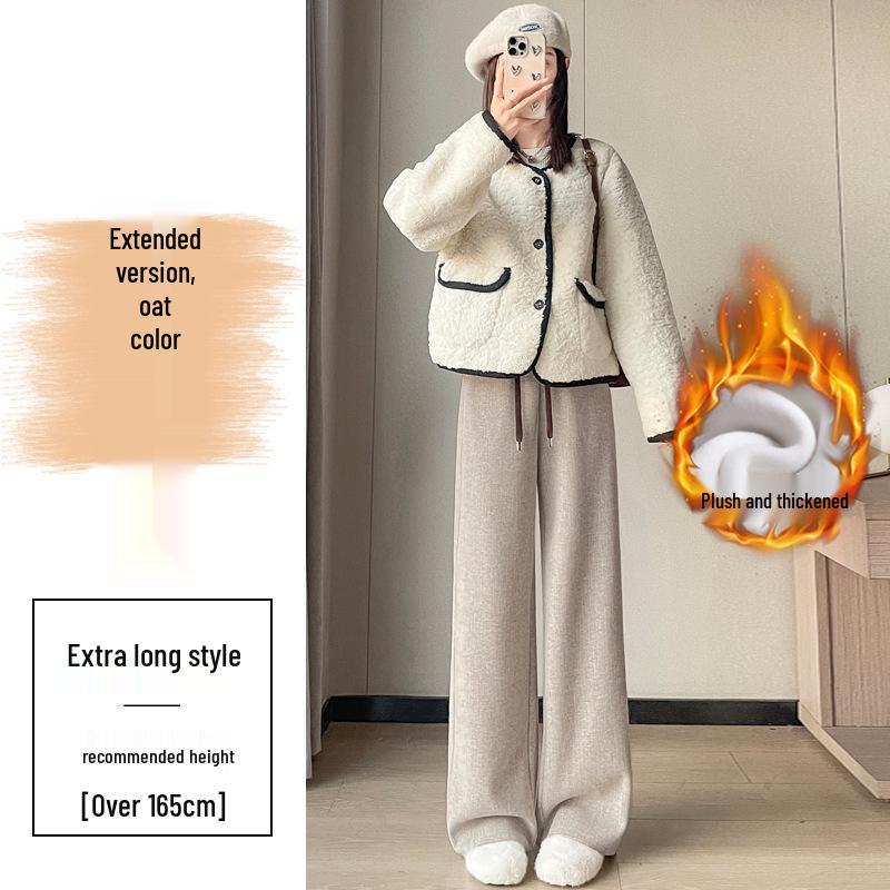 Cream-Colored Wide-Leg Cashmere Wool Sweatpants - 2026 Slim Fit Style for Autumn/Winter