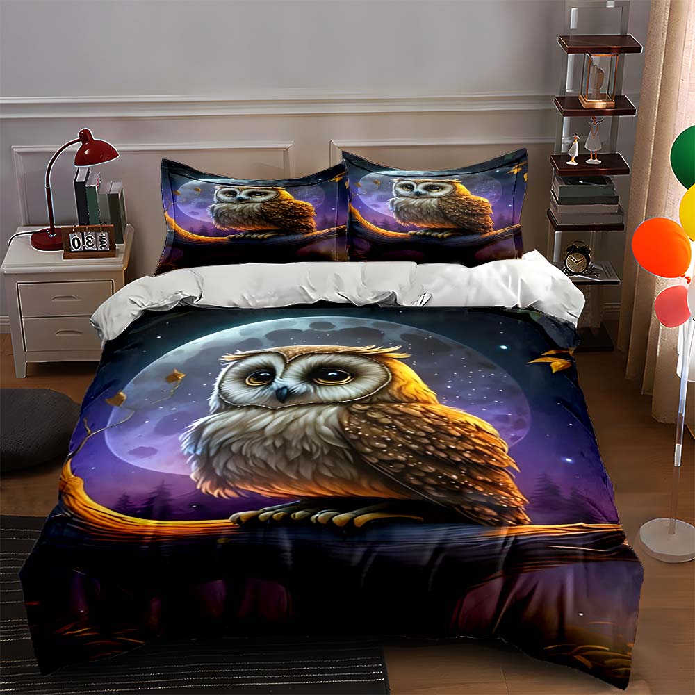 Owl moon artwork Bedding Duvet cover sets Duvet covers Pillowcases gifts (1 * Duvet Cover 2 * Pillowcases, without duvet insert)