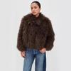 Vintage Oversized Lapel Jacket Women Faux Mink Fur Shearling Trim Casual Streetwear