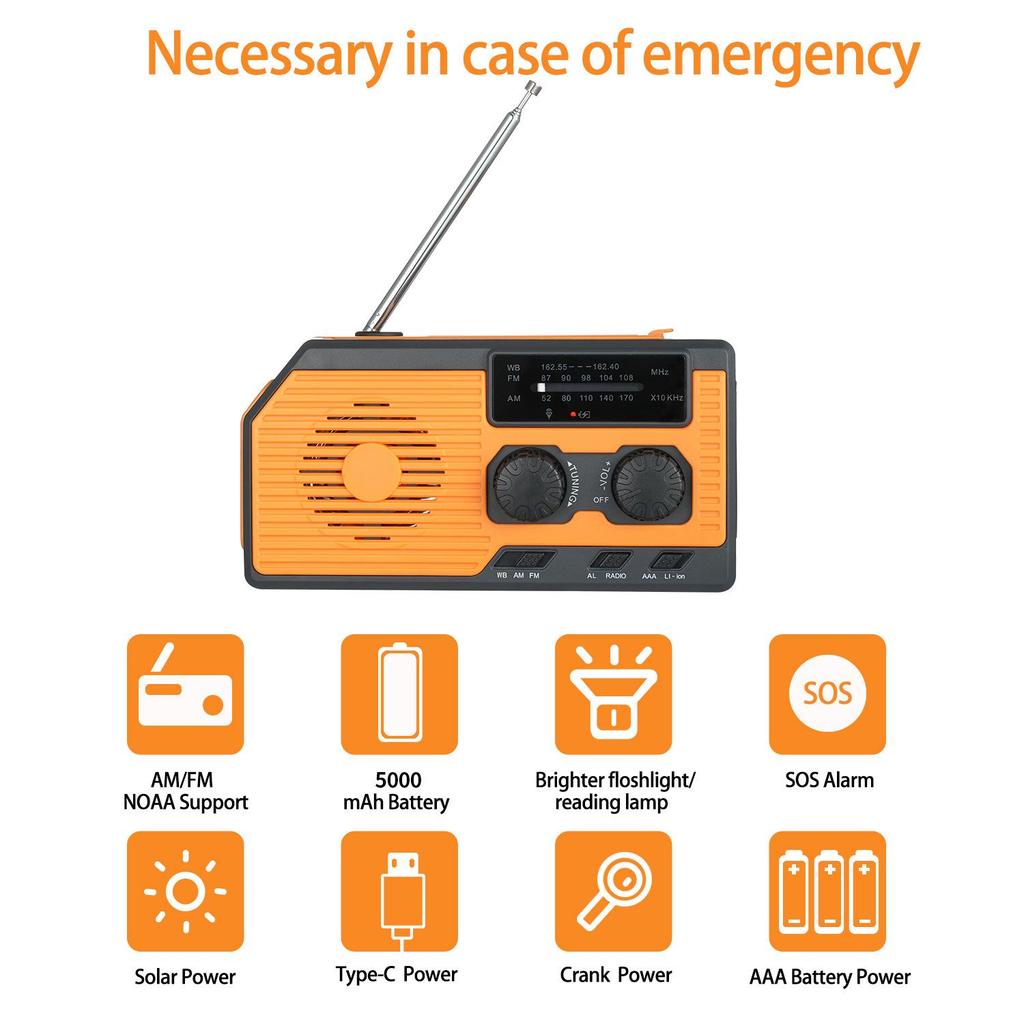 2022 NOAA Multi-function Solar Hand-crank Radio with Reading Light and Power Bank