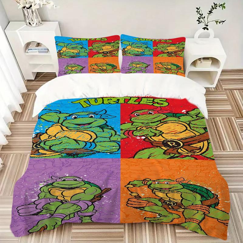 3-piece Постельное белье Черепашки-ниндзя TMNT Декор для гостевой комнаты Спальни Рождественский Хэллоуин Декор Подарки - Все Сезоны (Без вкладыша)a1013164