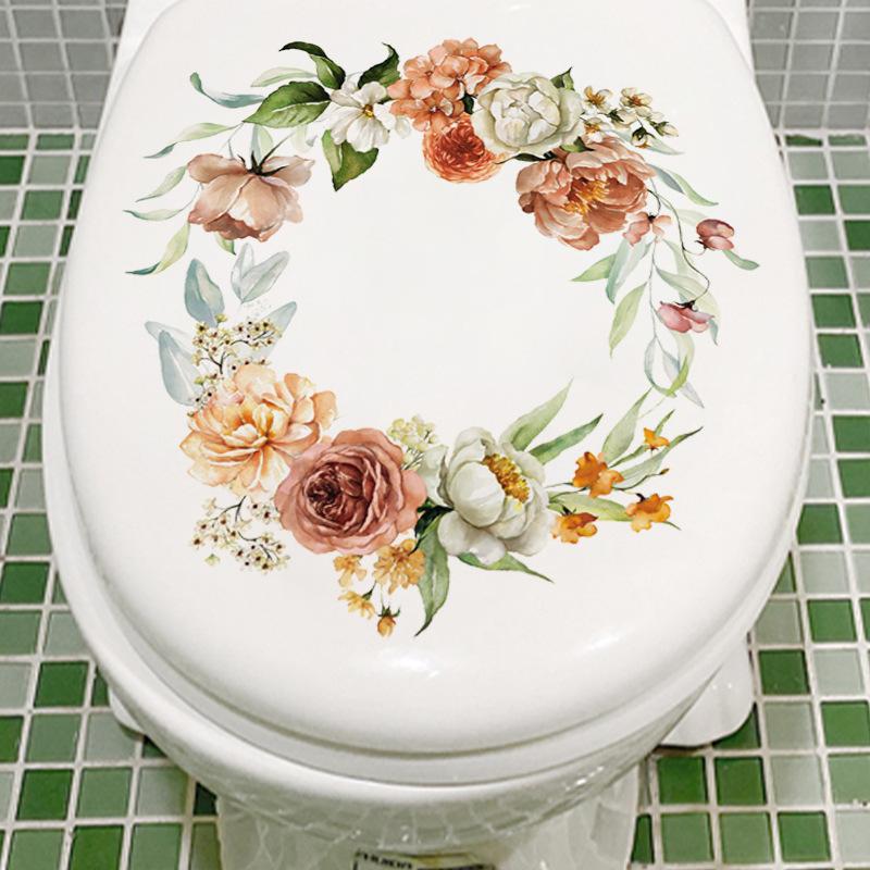 Водостойкая наклейка на унитаз для ванной комнаты, крышка сиденья, наклейки, съемная виниловая художественная наклейка из ПВХ, наклейка с цветами на холодильник