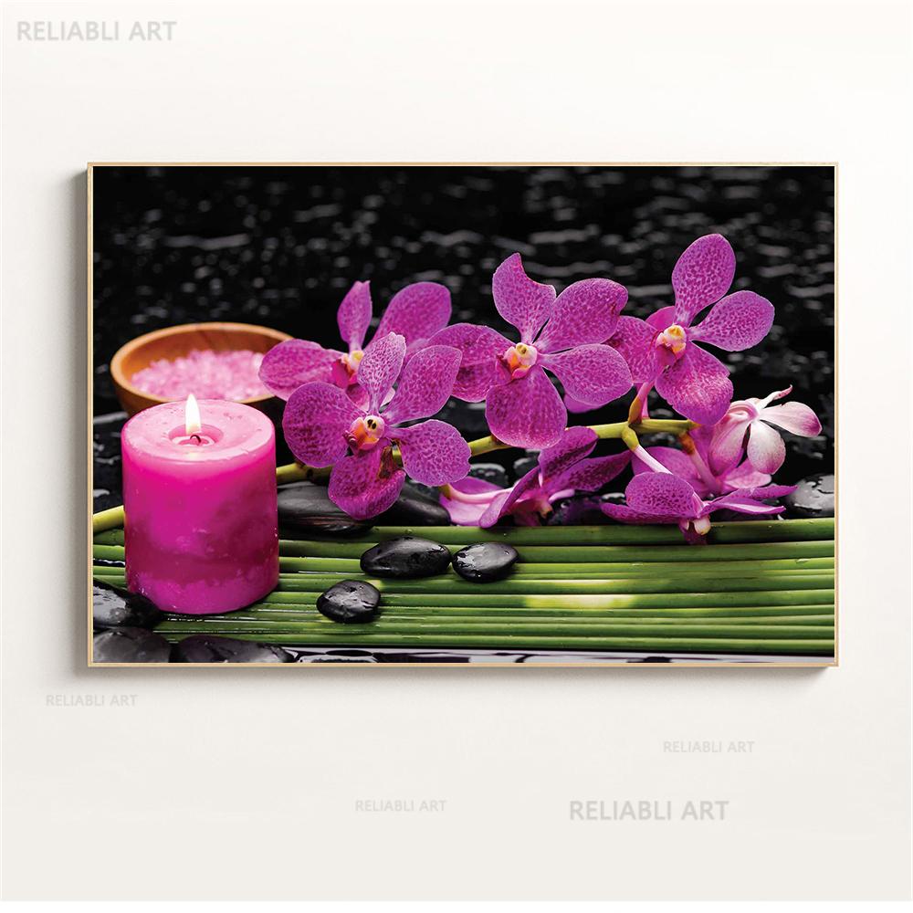 Настенное искусство, вода, спа, камни, дзен, холст, живопись, свечи, цветок орхидеи, постер, настенные панно для декора ванной комнаты, домашний декор, Cuadros