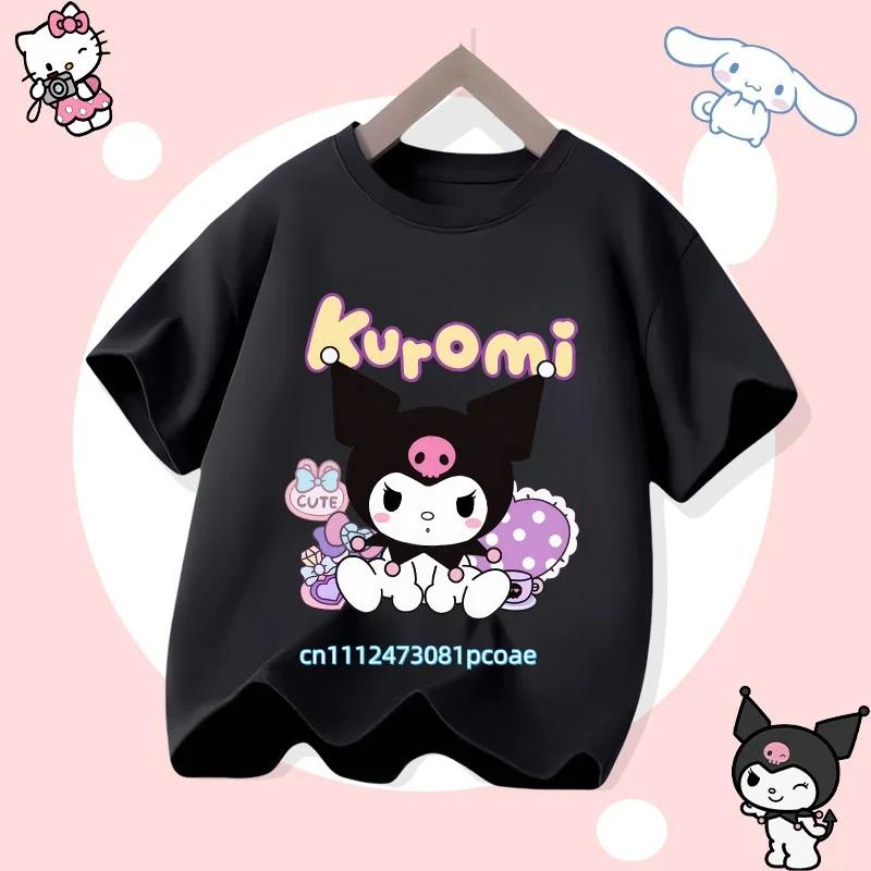 Sanrio Series Kuromis new childrens pure cotton shortsleeved girl casual top for summer Tshirt with cartoon print sport shir