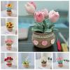 Handmade Woolen Yarn Flowers Crochet Knitting Kit No Finish Tulip Potted Flower  Desktop Ornament