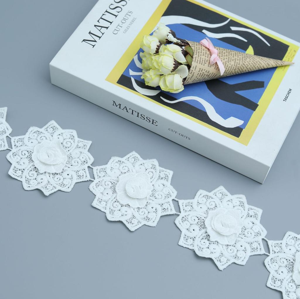 Three-Dimensional Handmade Three-Dimensional Flower Double-Layer Embroidery Barcode Milk Silk Lace Clothing Accessories Home Accessories