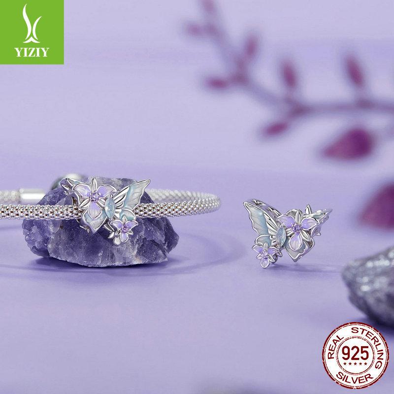 Романтический браслет 'Ирис-бабочка' своими руками из бисера, элегантные фиолетовые бусины из стерлингового серебра S925, рассыпные бусины