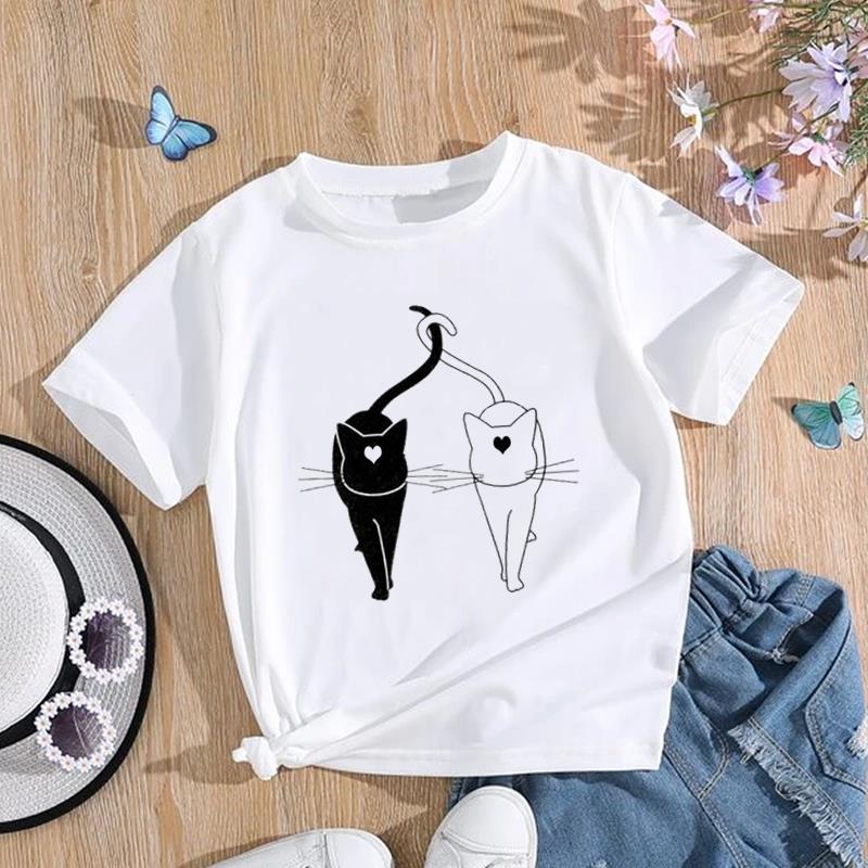 (Азиатский размер) Женская футболка с котом, милый стиль, тренд, милая одежда, футболка с принтом, модная футболка, женские футболки с коротким рукавом и графикой