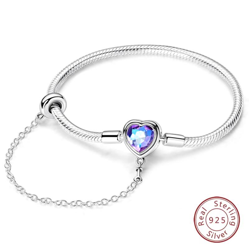 Браслеты из серебра 925 пробы 'Навсегда Любовь' Персиковое Сердце, Звезда, Луна, Самолет, Земля для Женщин, Подходят для DIY Шармов, Вечерние Украшения