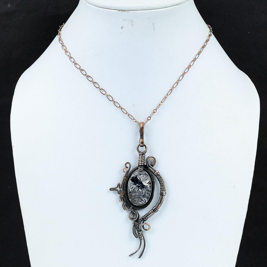 Драгоценный камень шунгит ручной работы из чистой медной проволоки, завернутый в подвеску, ювелирное изделие на День памяти