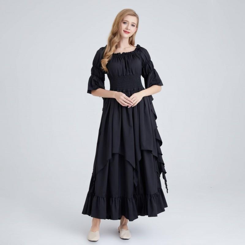 Потрясающее платье в стиле ренессанс-готика, женский сценический костюм, в черном, белом, бордовом и зеленом цветах