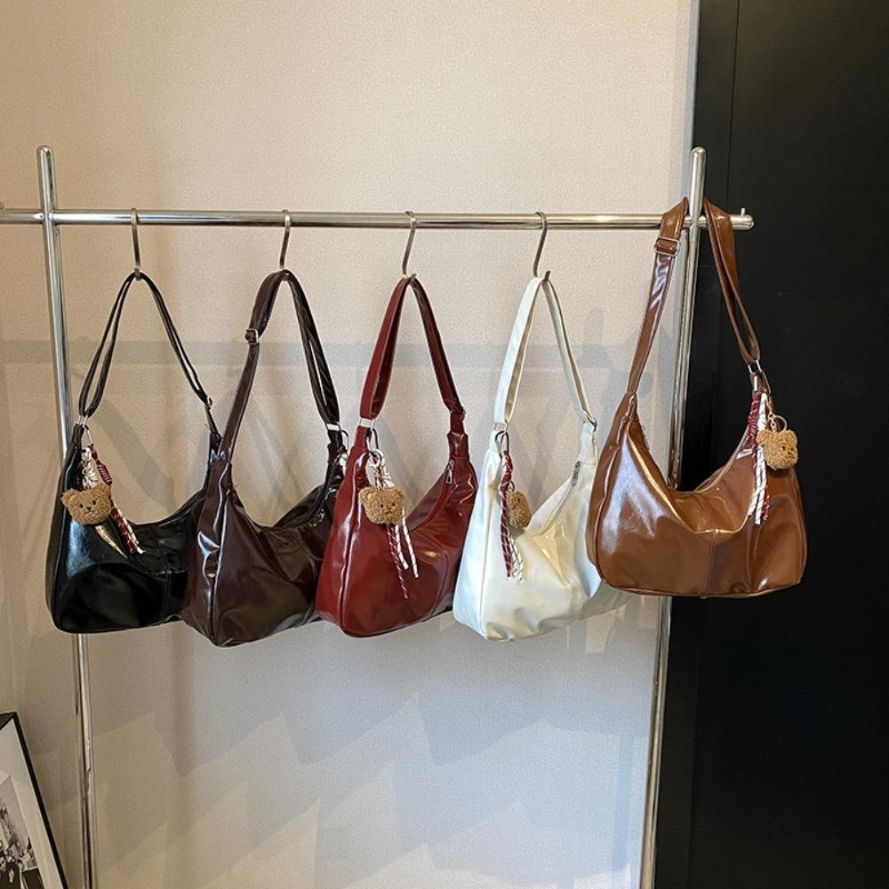With Pendant Hobo Bag Korean Style Women's Handbag Simple PU Leather Shoulder Bag  Lady