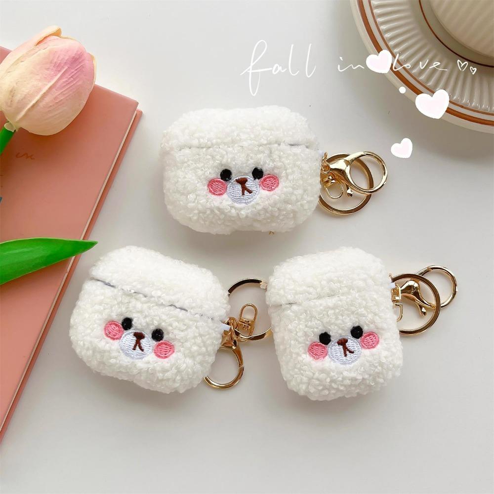 For AirPods 1/2/3/Pro 2 Earphone Case Plush Teddy Pattern Soft Anti Drop TPU Material Protective Equipped Keychain Pendant