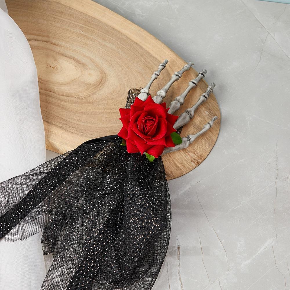 Punk Style Hand Bone Hair Clip with Rose Hairbands Party Supplies Barrettes Costume Prom