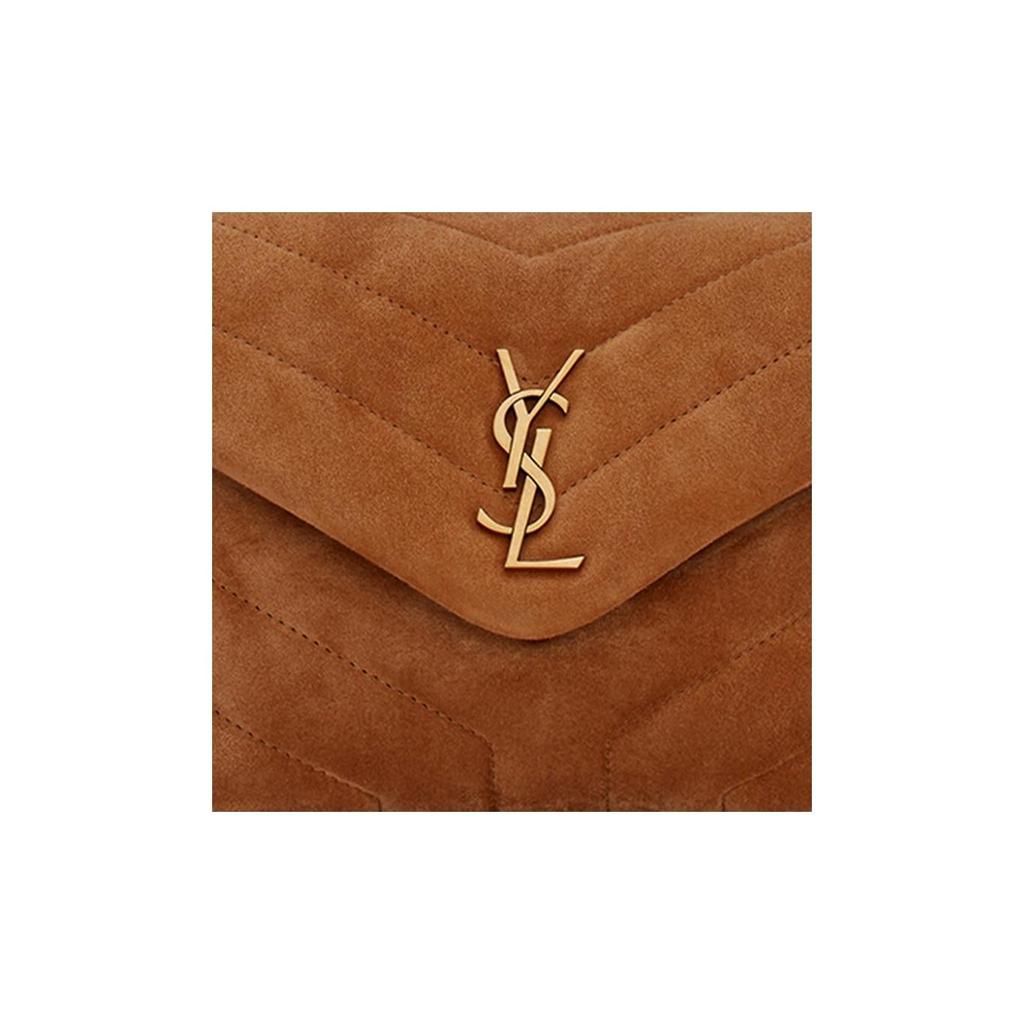 Saint Laurent Мини женская сумка через плечо Loulou Toy с клапаном, стеганая кожаная, цвет Корица 678401-1U837-7761