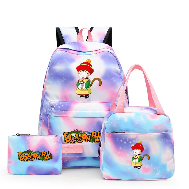 3Pcs/set Dragon Ball Colorful Backpack with Lunch Bag for Women Student Teenagers Rucksack Casual School Bags Sets