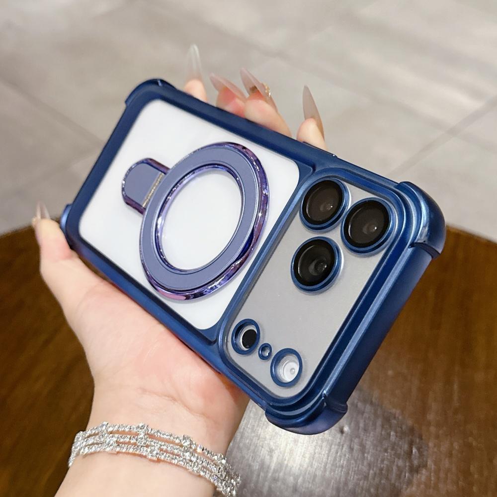 Magnetic Plating Matte Bracket Stand Clear Case For iPhone 17 Air 16 15 14 13 Pro Max Plus Shockproof Lens Protect Cover