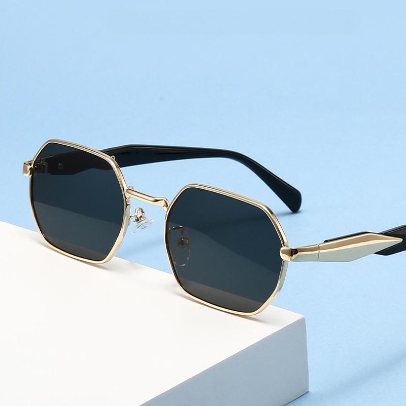 Солнцезащитные очки с полигональной оправой для мужчин и женщин, защита UV400, роскошные дизайнерские металлические очки, модные прямоугольные солнцезащитные очки