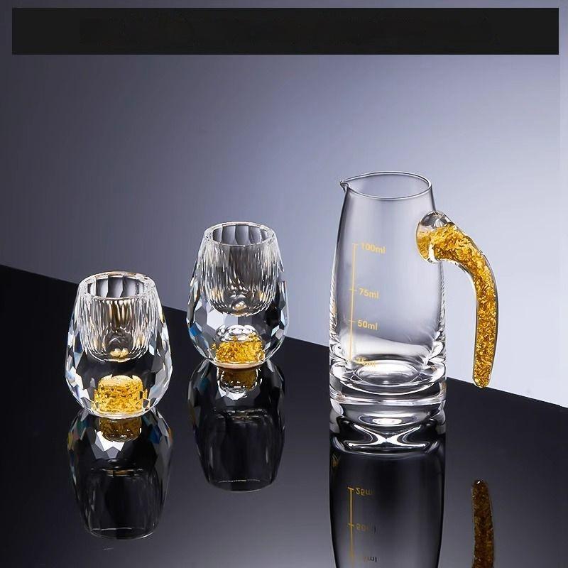 GIANXI 100ml Liquor Dispenser Measuring Pot Wine Bottle Gold Foil Lead-free Crystal Glass Sake Small Container Wine Cup