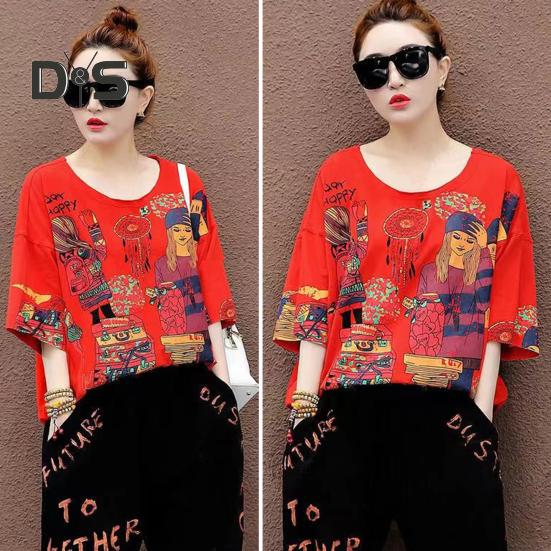 Женская футболка, комплект из 2 шт./компл., комплект брюк в стиле хип-хоп с принтом и V-образным вырезом, топ с короткими рукавами, укороченные брюки с ремешками на щиколотке, уличная одежда, дорожная повседневная одежда