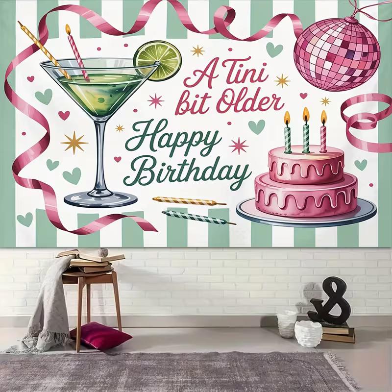 2D Pink Green Birthday Party Decor Backdrop for Photoshoot