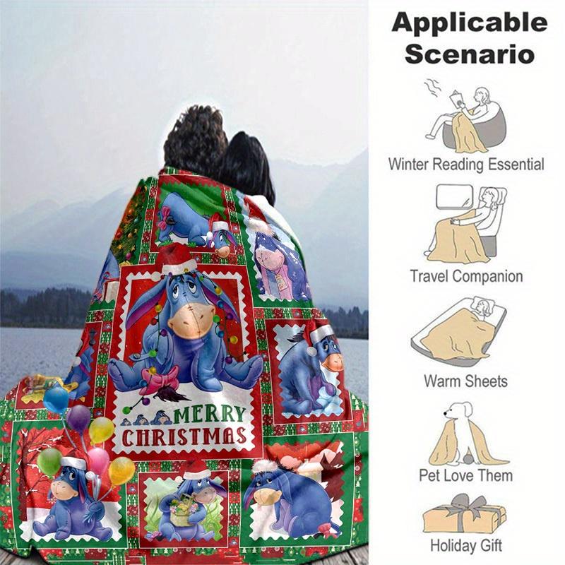 1pc. Christmas Eeyore Blanket, Festive Cartoon Decorative Throw for Home, Seasonal Gift Idea, Soft and Cozy for All Seasons,Soft Flannel Thr