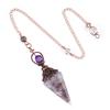 1pc Natural Stone Pendulum Necklaces Hexagonal Cone Crushed Stone Amethysts Rose Quartz Pendant Jewelry Accessories