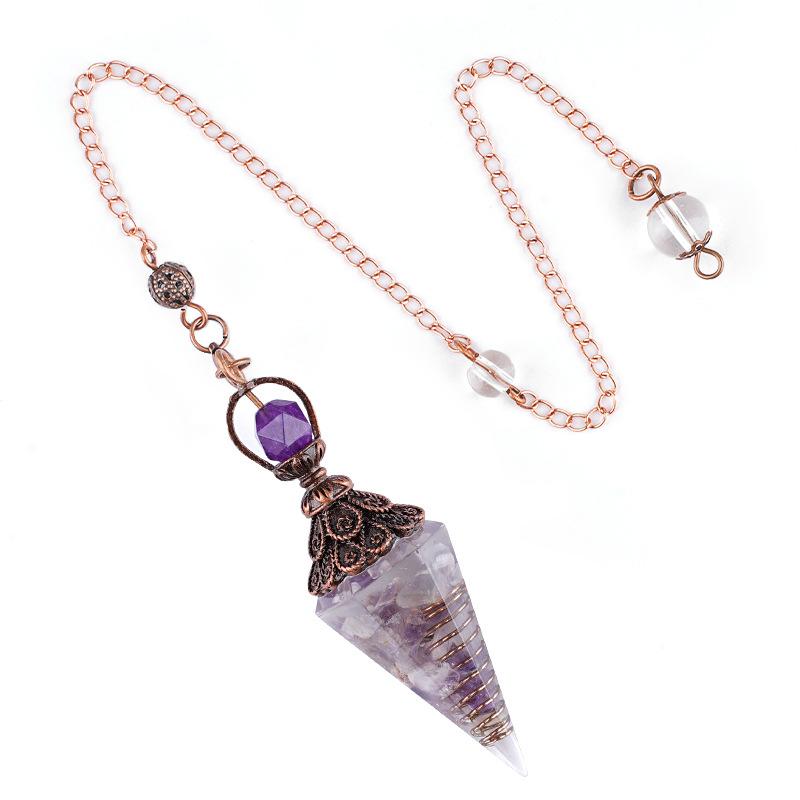 1pc Natural Stone Pendulum Necklaces Hexagonal Cone Crushed Stone Amethysts Rose Quartz Pendant Jewelry Accessories